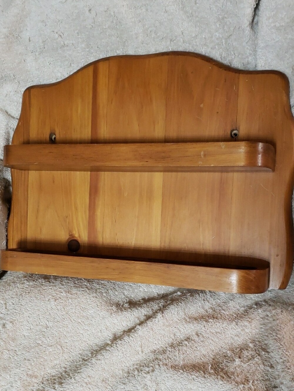 Vintage Wooden Wall Shelf with Two Narrow Ledges For Spices Etc - Warm Brown